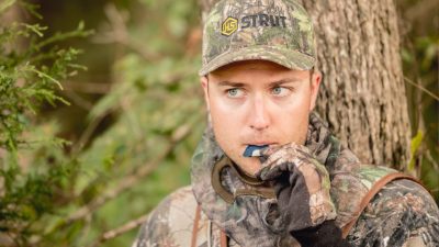 turkey hunter with a mouth call