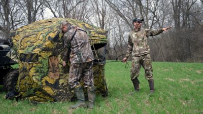 turkey hunters at ground blind
